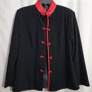 Classic Velour Jacket Black red XXL plus formal cloth buttons long sleeves EUC